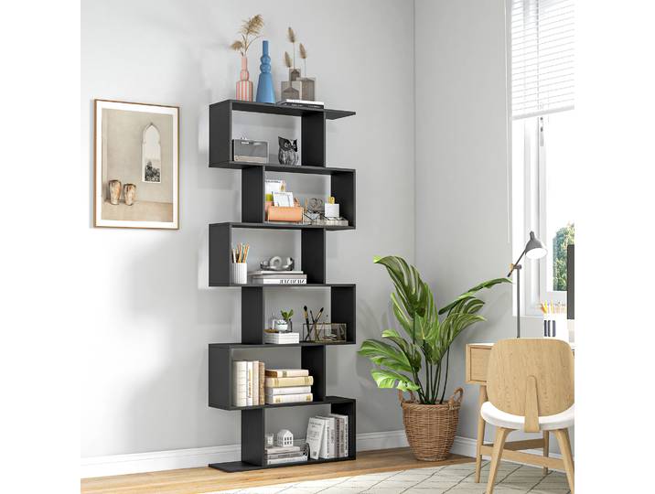 HOMCOM Bibliothèque Zigzag Noir 80x23x192cm 6 Niveaux