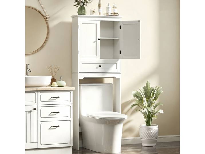 HOMCOM Meuble WC Blanc 2 Portes Tiroir Étagère Réglable