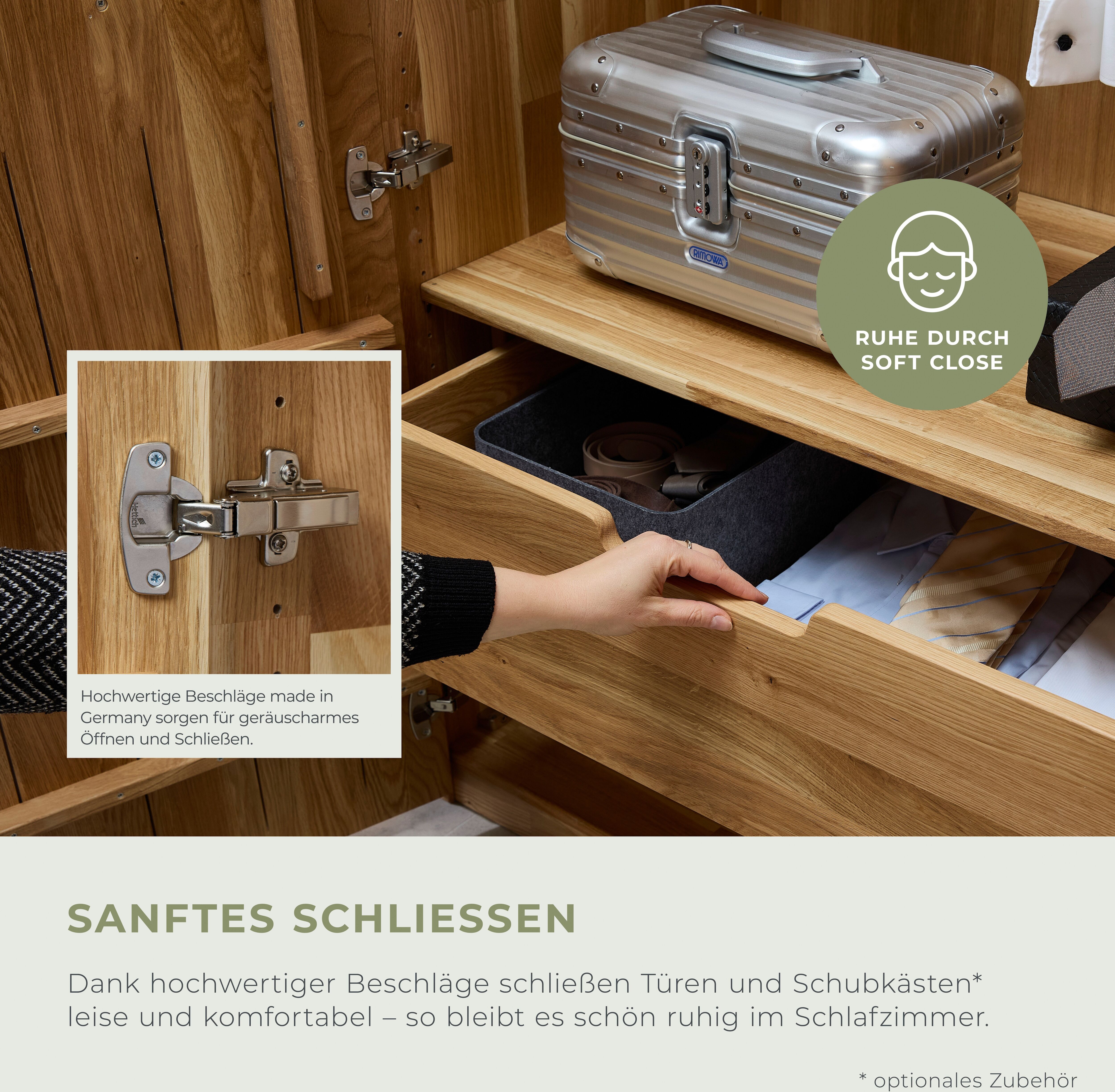 Kleiderschrank HOME AFFAIRE "Azelie, aus Wildeiche", braun (wildeiche natur), B:202cm H:223cm T:62cm, Massivholz, Schränke, Kleiderschrank, Massivholz-Kleiderschrank, im 50 cm Raster planbar wildeiche natur Wildeichemassiv natur, geölt, B/H/T: 202cm x 223