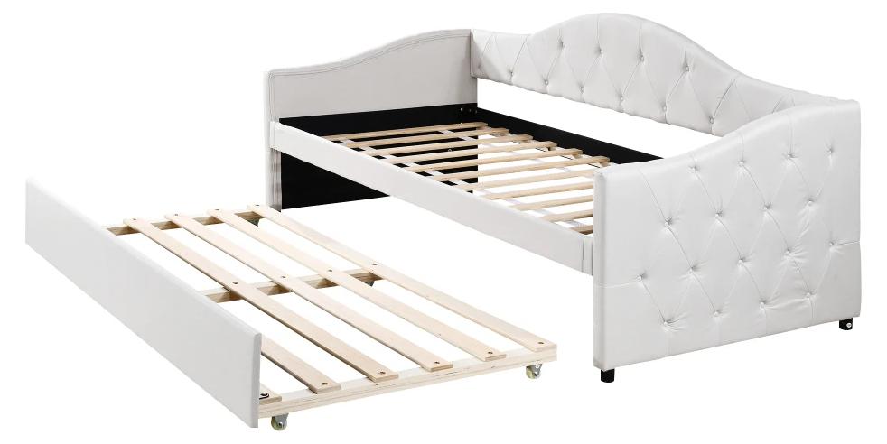 Daybed - Schlafsofa mit Ausziehbett - 90 x 200 cm - Leinenstoff - Ohne Matratze - Minimalistisch - Beige