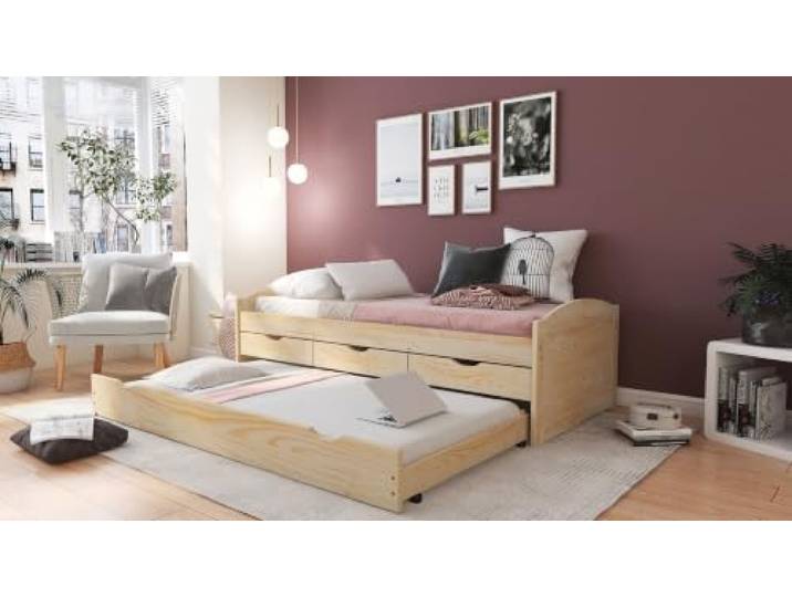 Inter Link Funktionsbett Stauraum Schubladen Massivholz Lattenrost 90x200cm Funktionsbett Kinderbett Stauraum Schubladen 2 LF 90x200cm Kiefer massivholz, Lattenrost Natur lackiert 90x200cm Marinella