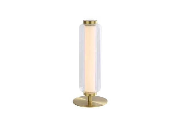 Searchlight Lighting LED-Tischleuchte, integriertes Metall, satiniertes Messing, Opal und klares Glas, 8 W, 800 Lumen, 3000 K, Dimmer, 3 NIV