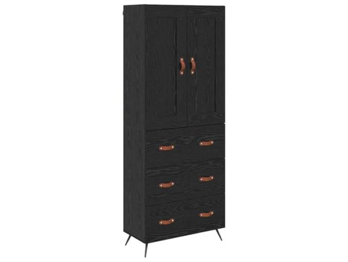 Highboard Schwarz Eichen-Optik 69,5 x 34 x 180 cm Holzwerkstoff Schwarze Beine, obere Fläche für Dekoration, Rückenteil für Stabilität, Innenbereich, Esszimmer, Küche