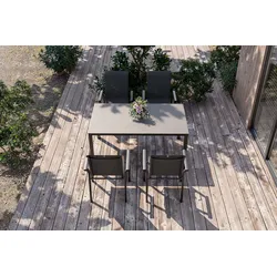 KETTLER BasicPlus Pro Garten-Essgruppe, anthrazit, Aluminium/Textilene/Glas, Tisch 160 x 95 cm, 4 Stapelstühle