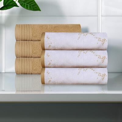 Superior Marble & Solid Jacquard Cotton 6-Piece Hand Towel Set - Absorbent Quick Dry Bathroom Towels