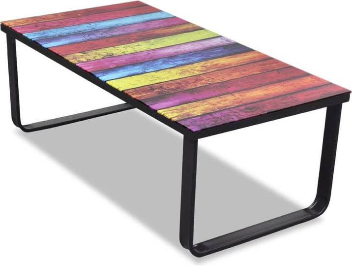 vidaXL Couchtisch mit Glasplatte Regenbogen-Aufdruck