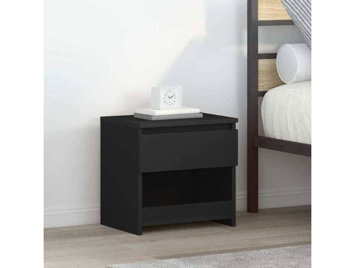 Bedside Cabinet Set of 2 Black Engineered Wood Medium Storage