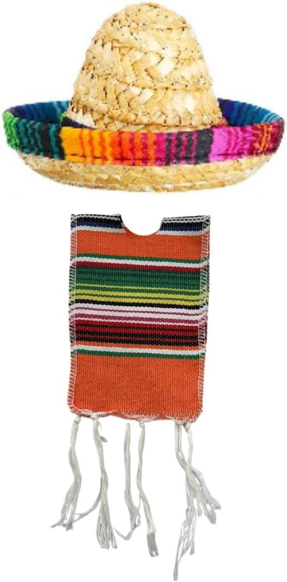Mexicaanse Sombrero en Poncho Flesdecoratie Set - Multicolor Miniatuur Set voor Flessen
