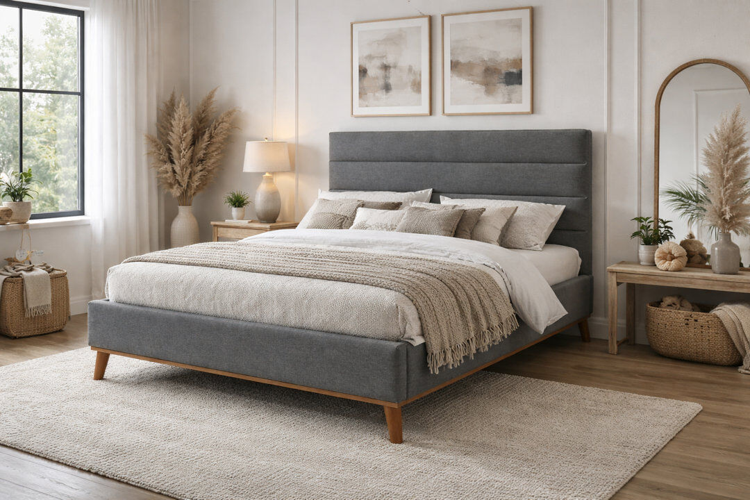 Corrigan Studio Grange Corner Upholstered Bed Light Grey Kingsize (5')