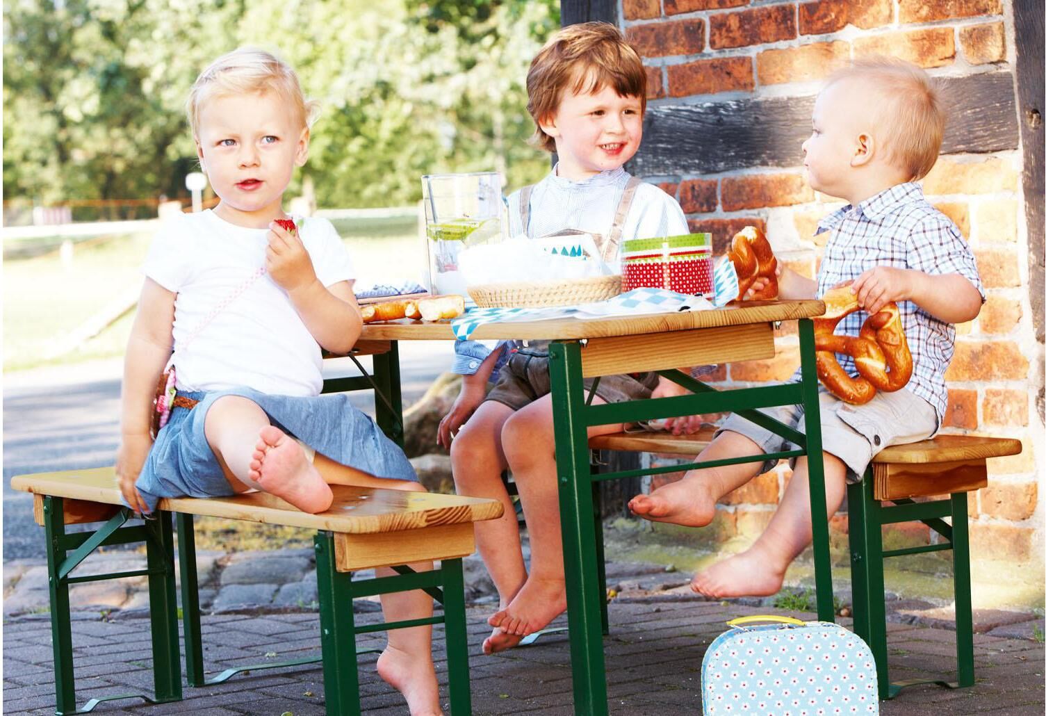 Garten-Kindersitzgruppe PINOLINO "Kinderfestzeltgarnitur Sepp", braun (braun, grün), Sitzmöbel-Sets, Garten-Kindersitzgruppe braun, grün Einheitsgröße