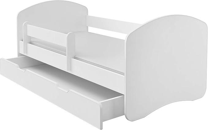 Kinderbett 180x80 cm Weiß mit Matratze und Lattenrost - Juniorbett mit Rausfallschutz, Belastbar bis 120 kg,Variante mit Schublade