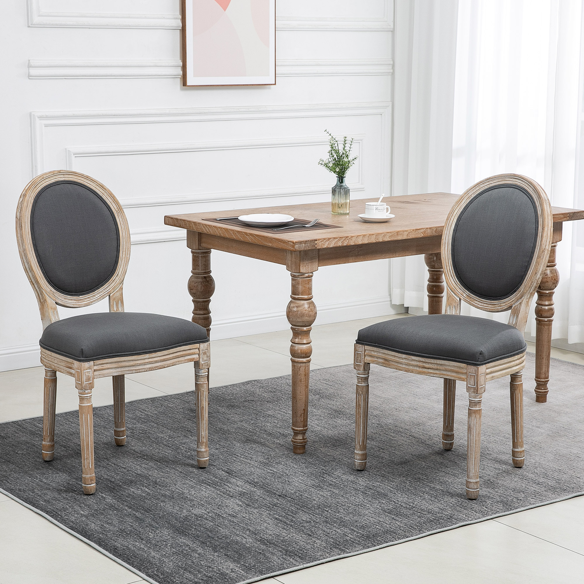 Homcom Set 2 sedie da pranzo stile Luigi XVI con seduta e schienale effetto lino, grigio   Aosom Italy