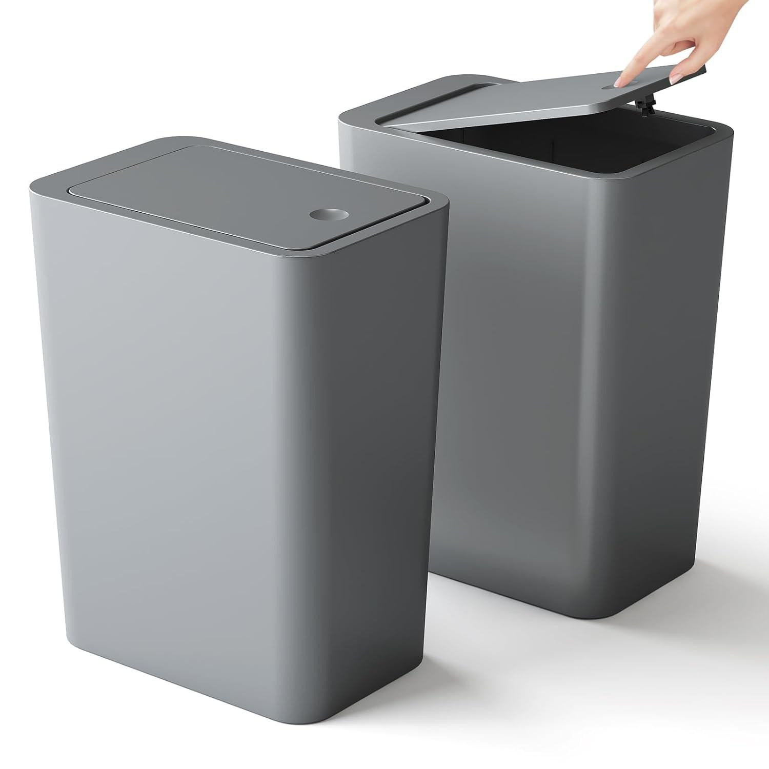 Set van 2 kleine afvalbakken met deksel voor badkamer en keuken, Merkloos