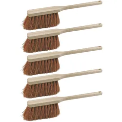 Novaliv 5x Hochwertiger Langstiel Handfeger 45 cm mit Holzgriff feine Kokosborsten Effektive, Reinigungsutensil, Braun