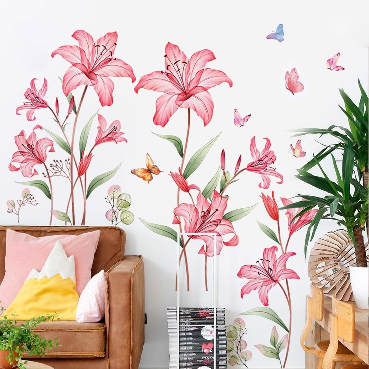Dailygoods Muursticker Gouden Lelie - Verwijderbare Zelfklevende Wanddecoratie voor Kinderkamers en Woonkamers