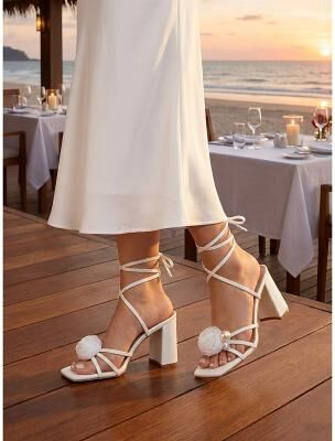 LightInthebox Women's White Lace-Up Block Heel Sandals – Romantic Resort Style for Resort Evenings
