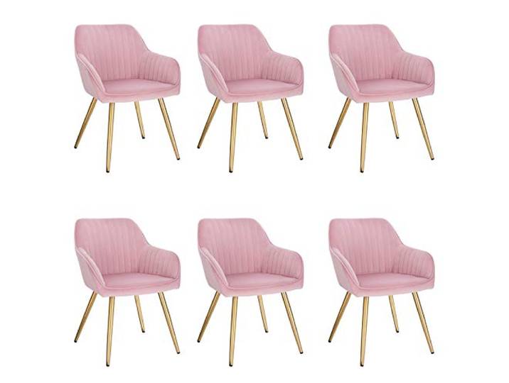 Lestarain Esszimmerstühle 6er Set Samt Armlehne Rosa Metallbeine Gepolstert Für Esszimmer Rückenlehne Für Küche
