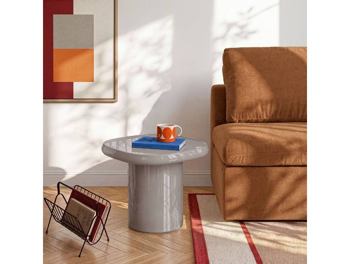 HABITAT - Table d'appoint carrée laquage haute brillance - Taupe - Luna