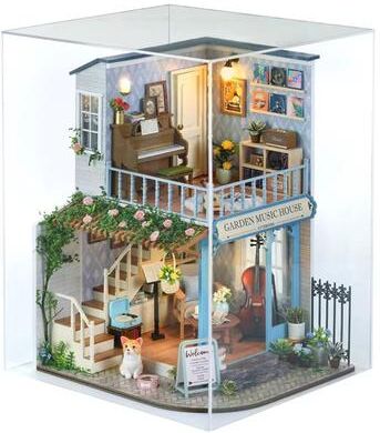 Inspired Finds DIY Miniature House Book Nook Kit 3D Wooden Puzzle Bookshelf Insert Model garden Music House With Dust C