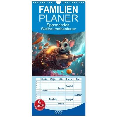 Familienplaner 2027 - Spannendes Weltraumabenteuer mit 5 Spalten (Wandkalender, 21 x 45 cm) CALVENDO