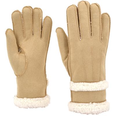 Fleecehandschuhe STYLEBREAKER "Handschuhe Wildleder Optik mit Teddyfleece", Damen, beige, Obermaterial: 5% Elasthan EL. 95% Polyester PES., Modisch, Handschuhe