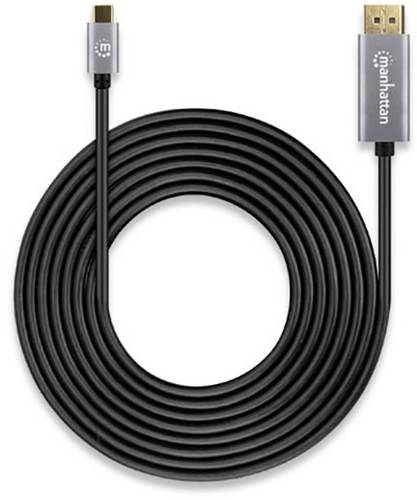 Manhattan DisplayPort / USB-C Anschlusskabel DisplayPort Stecker, USB-C Stecker 3.00 m Grau, Schwarz 354851 dreifach geschirmt, vergoldete Steckko