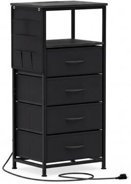 "Costway Nightstand with Integrated Charging Station 34"" Modern Bedside Table-Black"