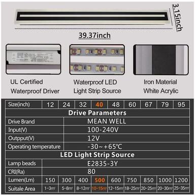 Silver Stone Store Modern LED Wall Lighting Fixture, Outdoor Long Strip Sconce, Frosted White Acrylic Wall Lamp, IP67 Waterproof dimmable 47.2 Inch