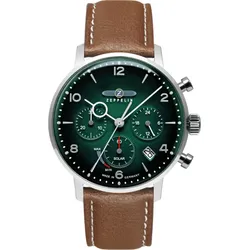 Zeppelin Herrenuhr Sustainable Planet Edition 80864_n - Dunkelgrünes Biopolymer-Ziffernblatt mit silbernen Zahlen/Indices,braun,weiße Naht - 41mm