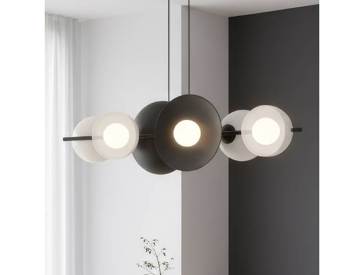 Suspension Volum 100 x 140 x 23cm Noir/Noir/Blanc Verre opale, acier G9