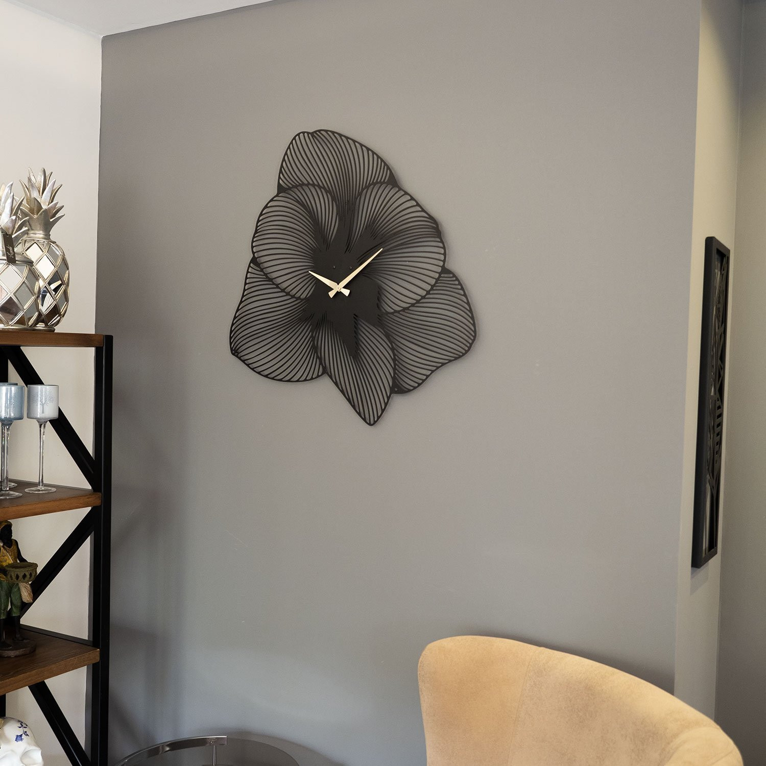 Opviq Azalea metalen wandklok APS039 49 - Zwart - 49 x 49 cm