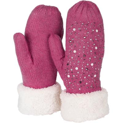 Fäustlinge STYLEBREAKER "Strickhandschuhe Fäustlinge mit Strass und Perlen", Damen, pink, 65% Polyacryl PAN. 35% Wolle WO., Modisch, Handschuhe Fäustlinge