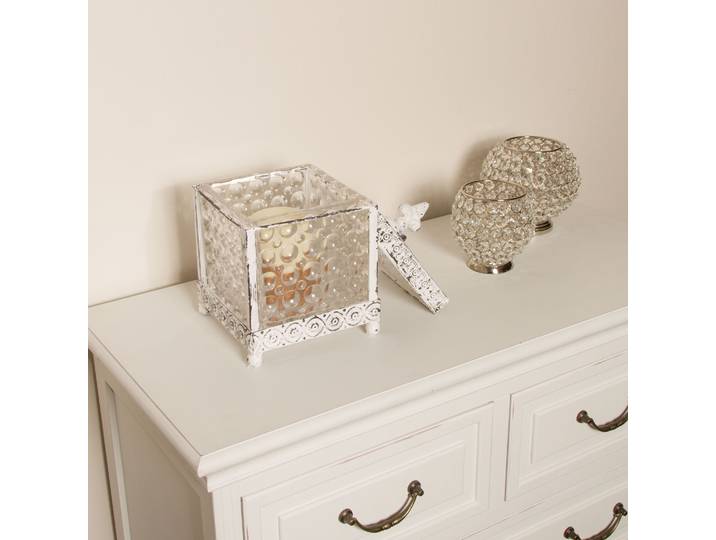 Aufbewahrungsbox Leyla, weiß , weiß, B:16cm H:16cm T:26cm, Holzwerkstoff, MYFLAIR MÖBEL & ACCESSOIRES, Aufbewahrungsboxen, Aufbewahrungsbox, aus Metall & Glas, mit Deckel