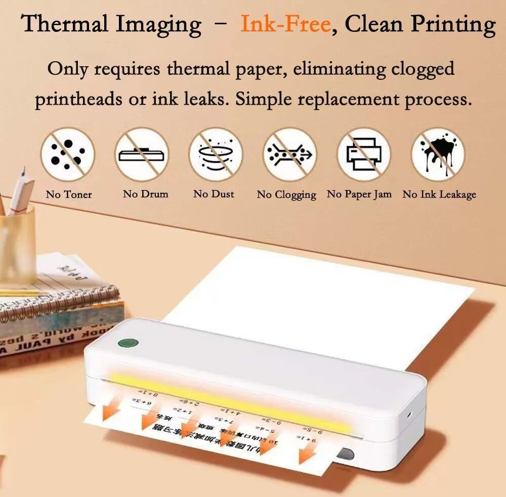 INF Mini imprimante thermique portable A4 - Connectivité Bluetooth sans fil