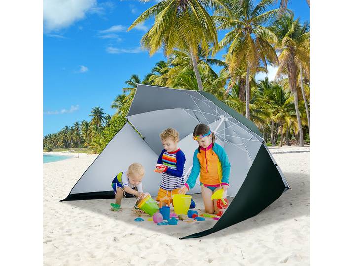 Outsunny Parasol Plage UPF 50+ Sac Transport Vert Foncé