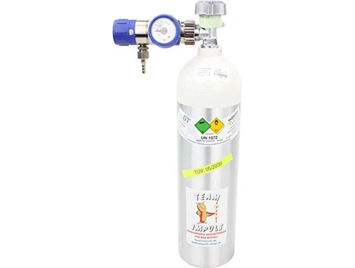1,8-Liter Sauerstoffflasche mit Druckminderer/Druckregler MEDISELECT 25 02 D KL - Flasche aus Aluminium mit medizinischem Sauerstoff Druck: 200 bar von Team Impuls