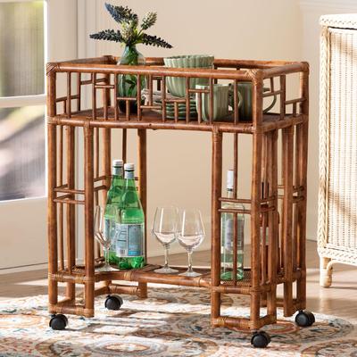 bali & pari Tahlia Marbled Tortoise Rattan Kitchen Cart with Open Shelf
