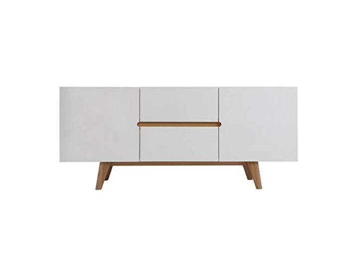 Miliboo Sideboard Skandinavienstil Weiß glänzend und Esche 160 cm MELKA