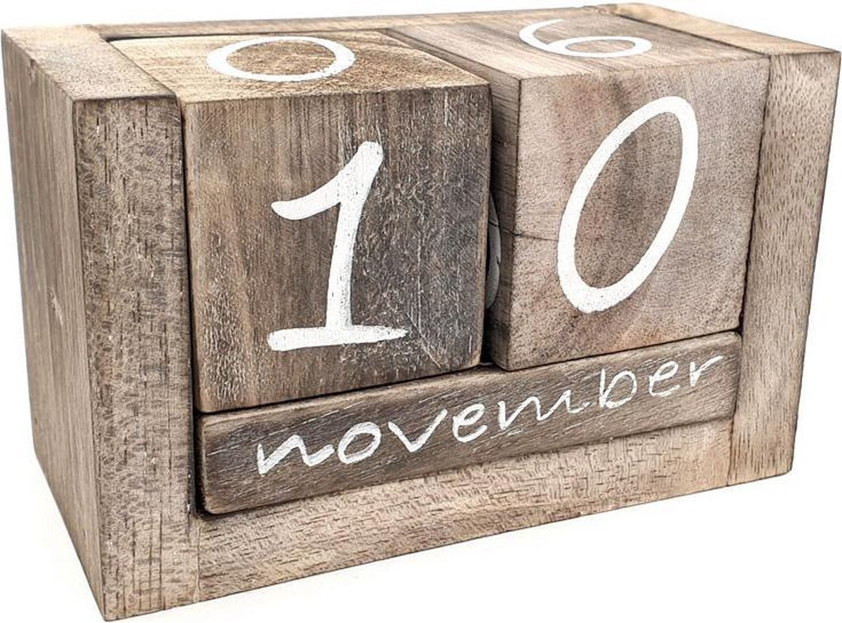 Eeuwigdurende Houten Blok Kalender voor op tafel
