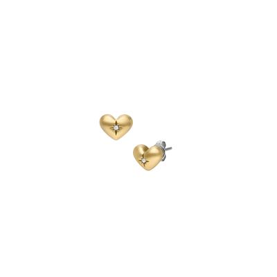 Paar Ohrstecker FOSSIL "Schmuck Geschenk Edelstahl Ohrringe SADIE Herz", gold (gelbgoldfarben, edelstahlfarben, kristallweiß, kristallweiß), Ohrringe, Damen, Edelstahl, mit Glasstein