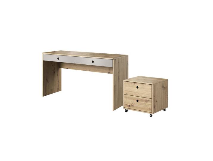 Feldmann-Wohnen Schreibtisch MIT Container Kuki Bernstein Eiche / Platingrau 2-teilig, Braun, 4 Schubladen, Rechteckig,Rechteckig, Wange, 138x76x50 cm, Büromöbel, Schreibtische, Schreibtische