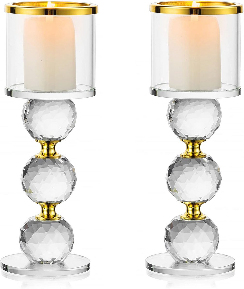 Set van 2 Crystal Kaarsenhouders – Elegante Glazen Kaarsenstandaards voor Tafeldecoratie