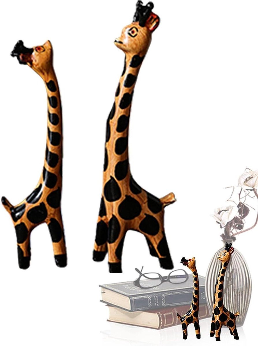 Handgesneden houten giraffe beeldje meerkleurig Hoogte: 255 cm