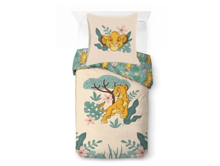 Disney Lion King Simba Kinder Bettwäsche-Set 100% Baumwolle, Gelb Einzelbett, 137x200/80x80 cm, 2-teilig, Offizielles Produkt, Bett Schlafzimmer, Maschinenwaschbar, Kinder Geschenk
