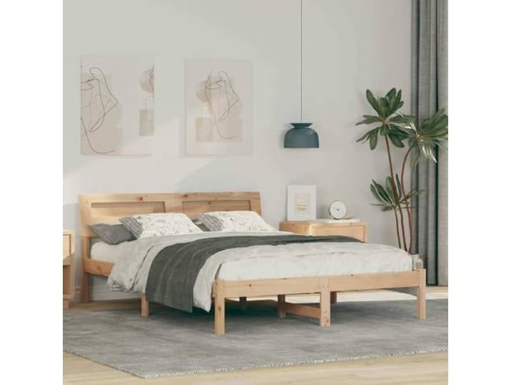 Massives Kiefernholz Plattformbettrahmen mit Kopfteil Modernes Design 120 x Bettrahmen mit Kopfteil Massives Kiefernholz 120x200 cm Braun Plattform Bettgestell mit USB Laden Modernes Design