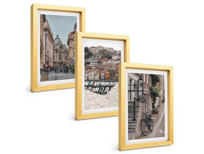 BILDER SET 3er Set - 20x30 cm Goldrahmen - Die charmanten Straßen des Hafens der Stadt