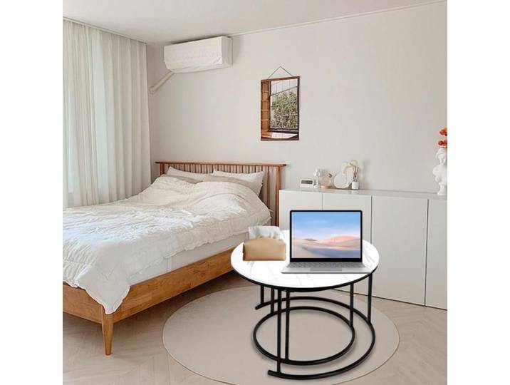MIPAN TABLE BASSE Table d'appoint ronde table basse 70*70*45 cm noir et blanc
