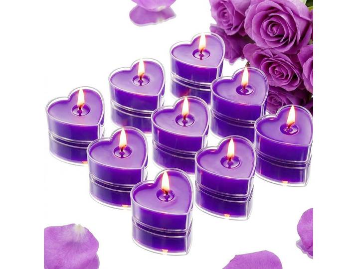 Teelichter 9-teiliges Set Herzform Violett Duftkerze, Lila, Paraffin, 7 cm, Dekoration, Kerzen & Kerzenhalter, Duftkerzen