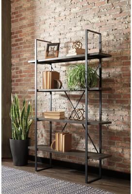 Signature Design by Ashley Macmillan Black and Grey Wood and Metal Bookcase