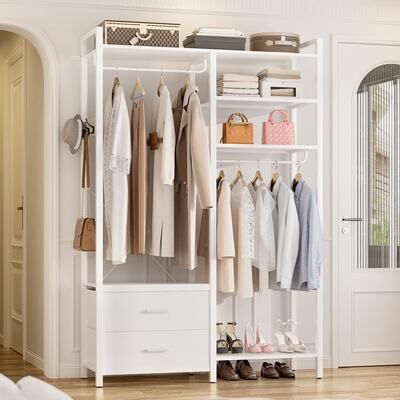 Rackcog Garment Rack Heavy Duty Clothes Rack Free Standing Closet Organizer with Shelves and 2 hanging Rods